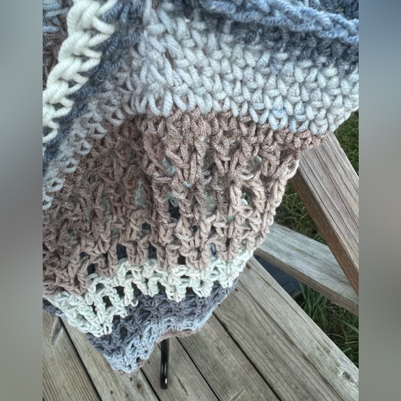 Blue, Grey, White & Teal Crochet Acrylic Market Bag Handmade - Picture 2 of 3